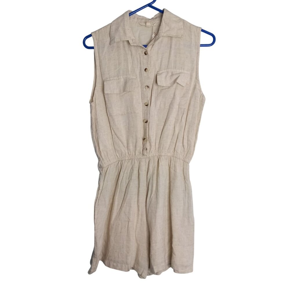 Sim & Sam Size M Medium Romper Linen Blend Lined Sleeveless Button Front NEW
